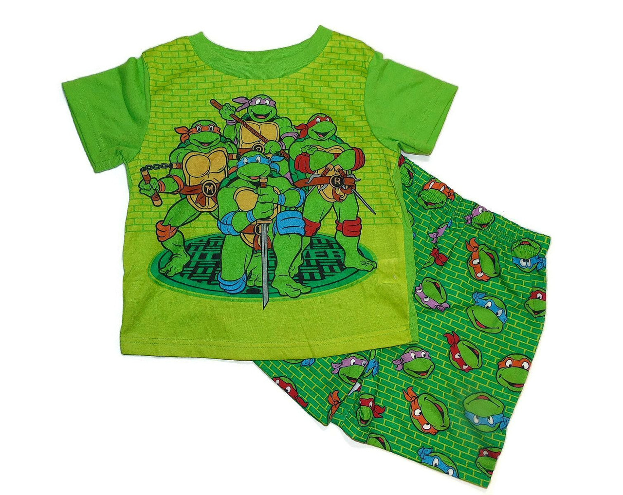 TMNT Ninja Turtle kids pajama Pjs New Button up long sleeve 2 pc. set boys  4/5