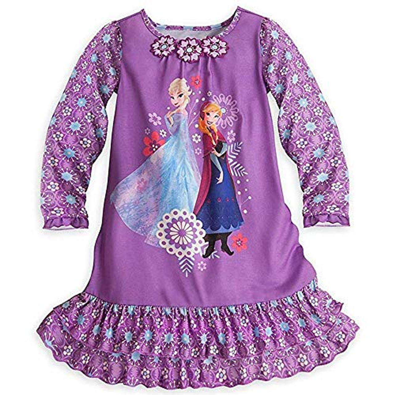 Frozen Elsa and Anna Purple Floral Nightgown Gown Size 2