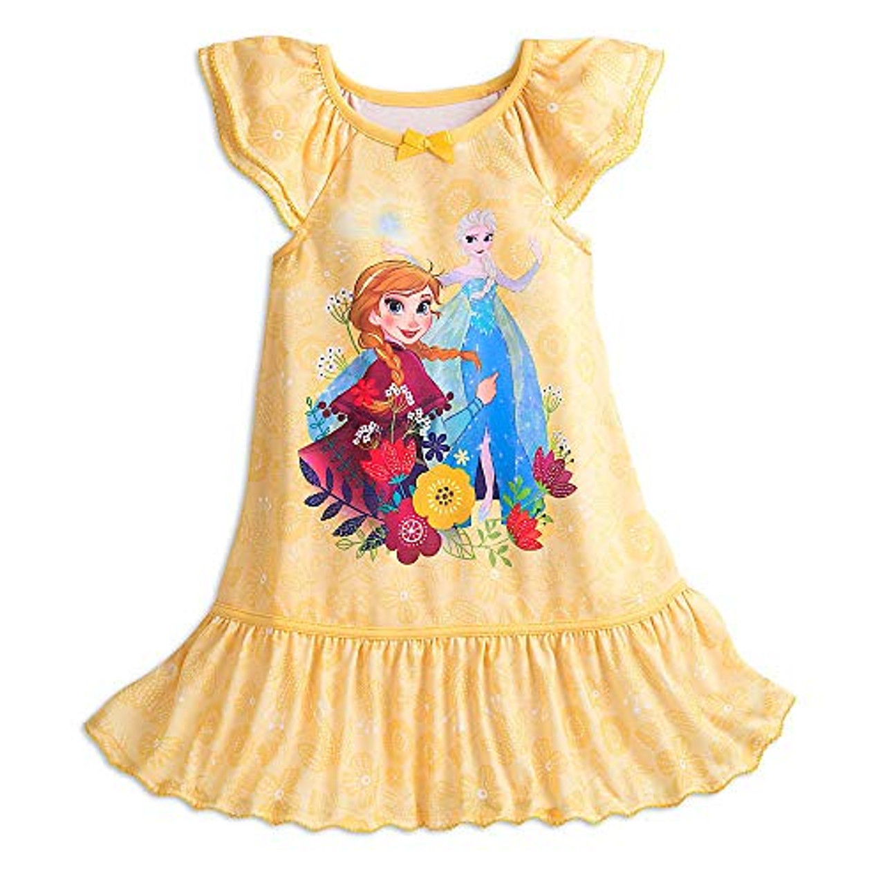 Disney Frozen Anna and Elsa Yellow Floral Nightgown for Girls Size