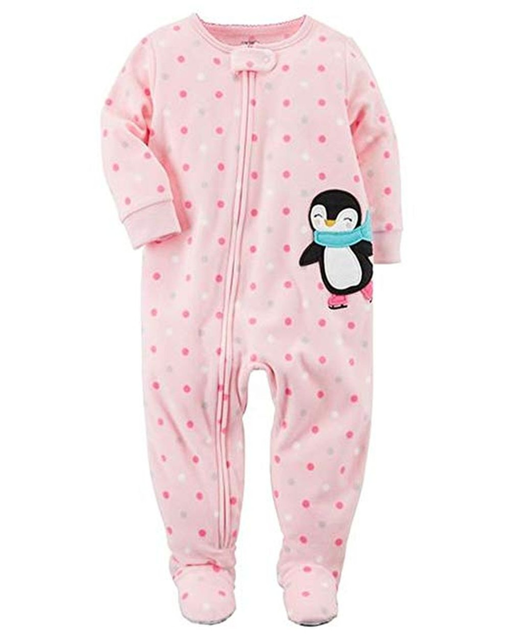 Carter's Girl's Pink Polka Dot Skating Penguin Fleece Pajama