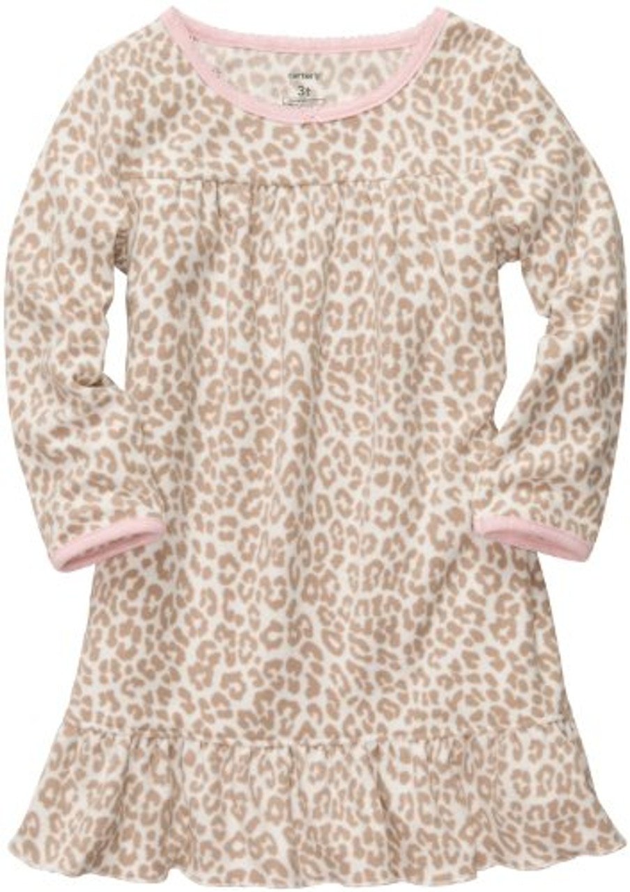 Girl's Tan Leopard Print Fleece Pajama Nightgown, Gown, Size XS 2T-3T -  Little Dreamers Pajamas