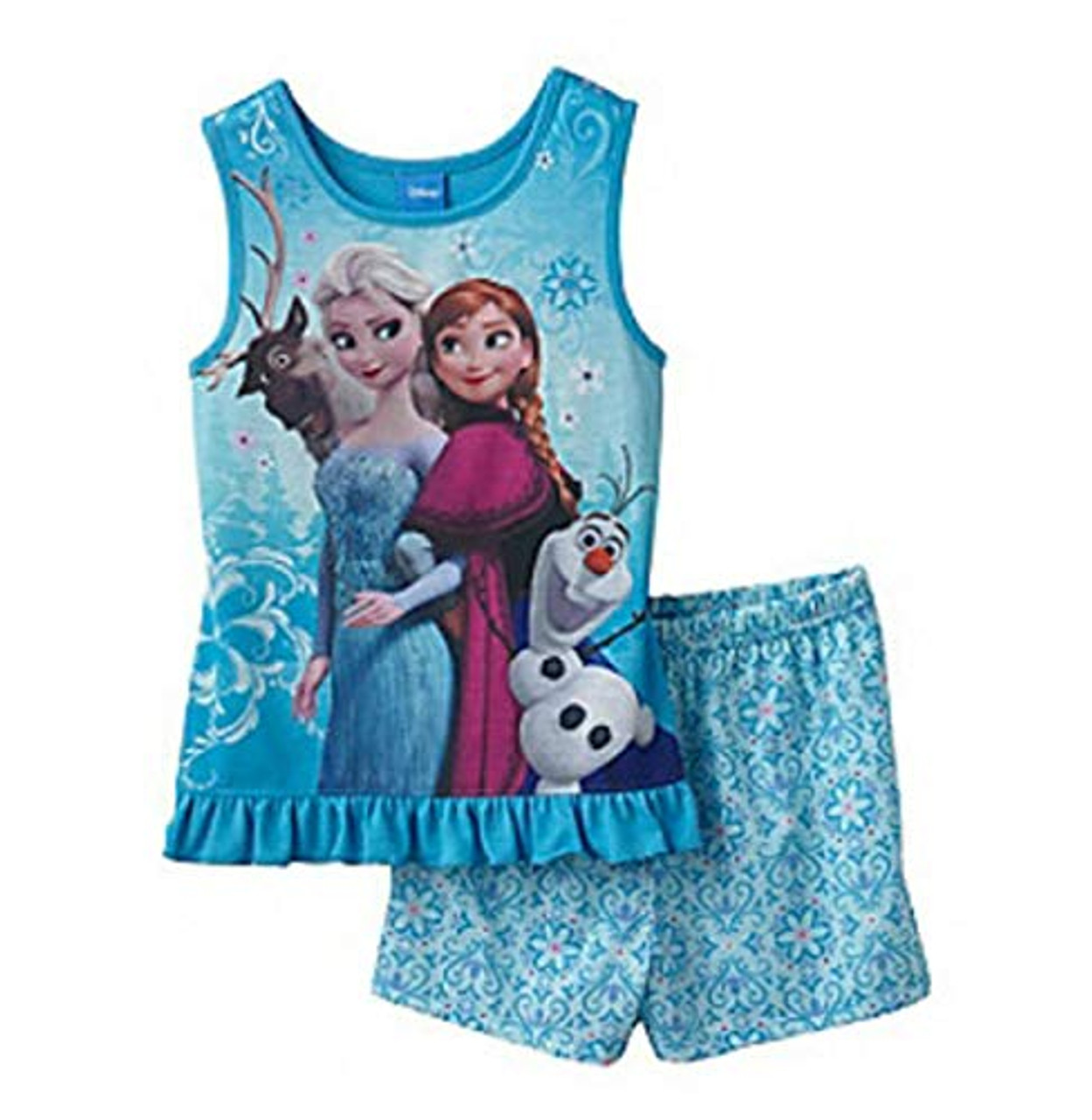 Frozen Elsa, Anna, Sven and Olaf Tank Pajama Top and Shorts Set, Size 6/6X  Blue