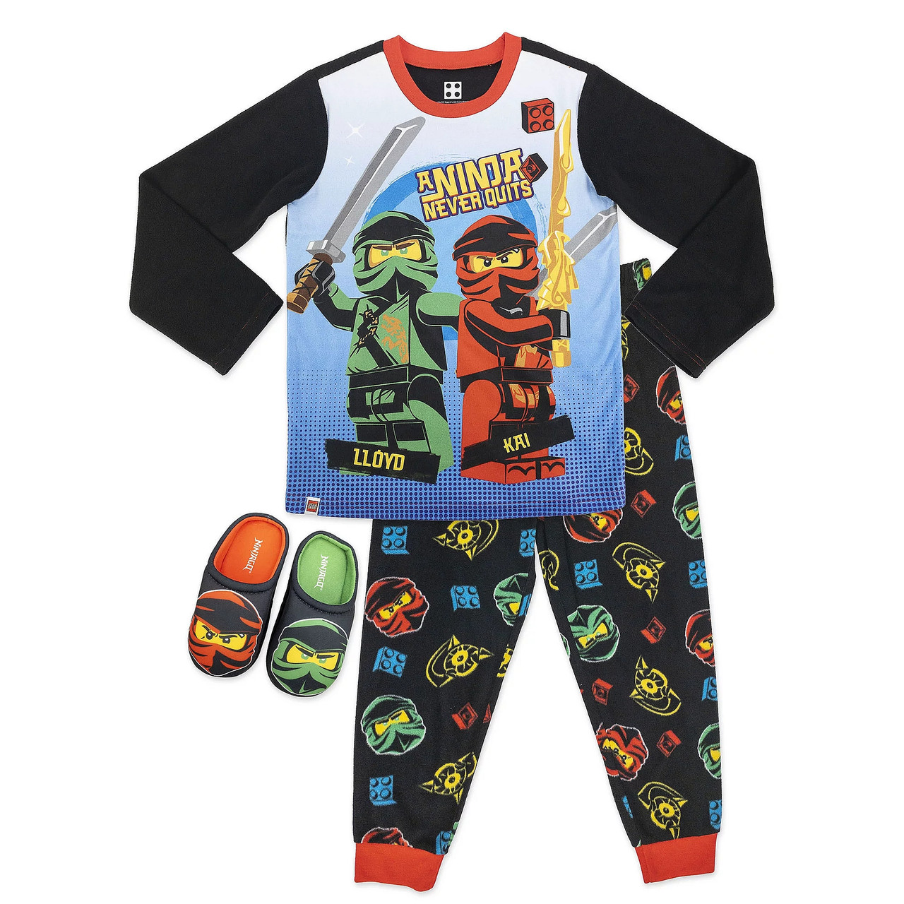 Lego Ninjago Boy s Long Sleeve Fleece Pajama Set with Slippers