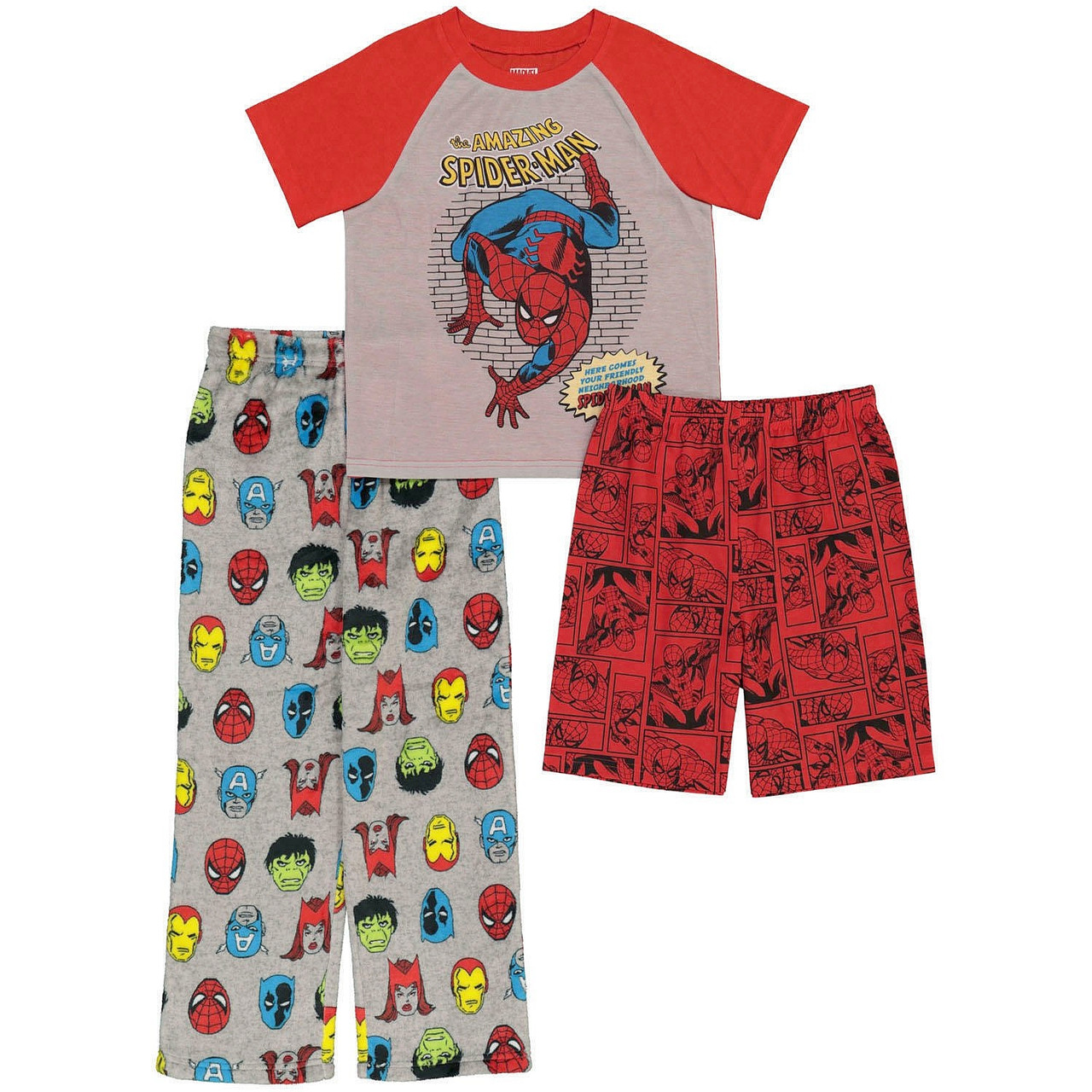 Marvel Spider man Comics and Avengers Boy s 3 Piece Pajama Set