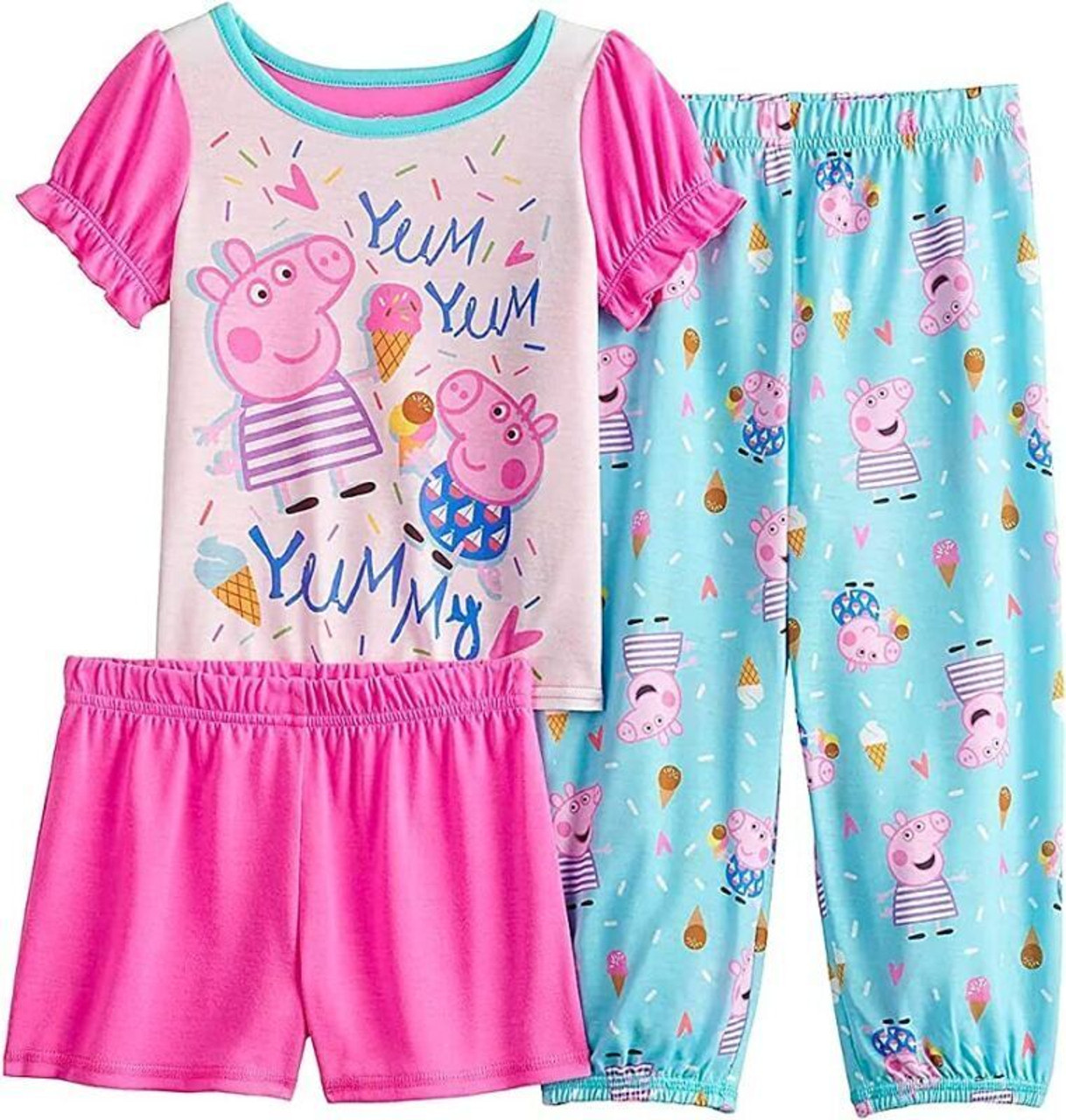 Peppa Pig 2pcs Toddler Girl Unicorn Print Ruffled Short-sleeve Pink Tee and Elasticized Shorts Set