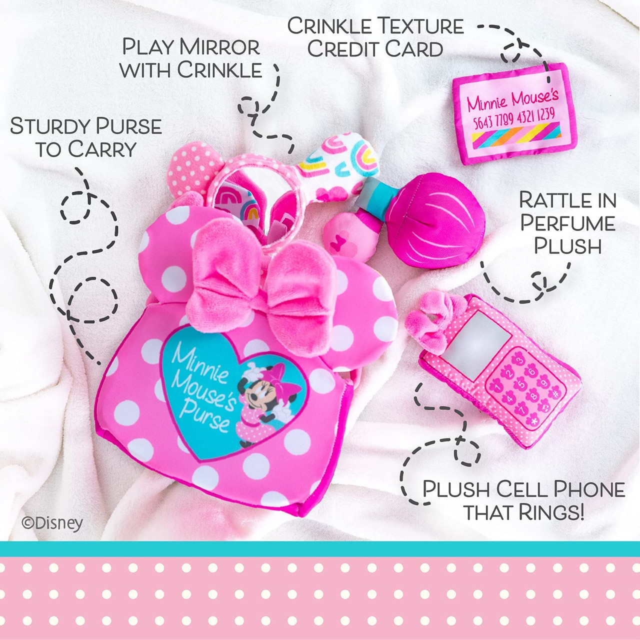 Disney Store Minnie Mouse Toy Purse hard glitter plastic fabric bow heart  clasp | eBay