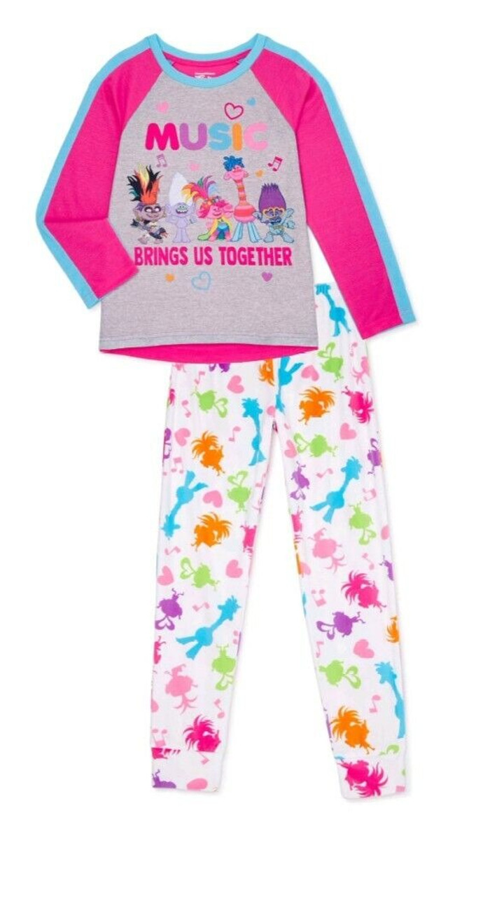 Trolls Music Brings Us Together Polyester Jersey, Fleece Pajama Set, Size  6/6X - Little Dreamers Pajamas