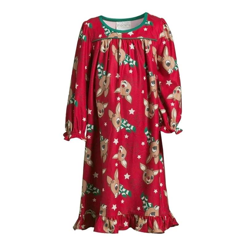 Rudolph Toddler Girl's Christmas Print Red Flannel Holiday Nightgown ...