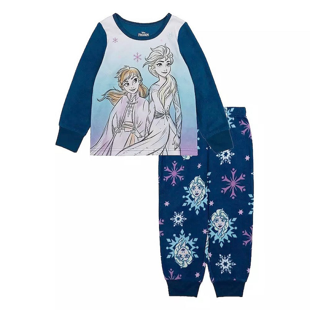 Frozen Anna and Elsa Toddler Girl's Snowflakes Fleece Pajama Set
