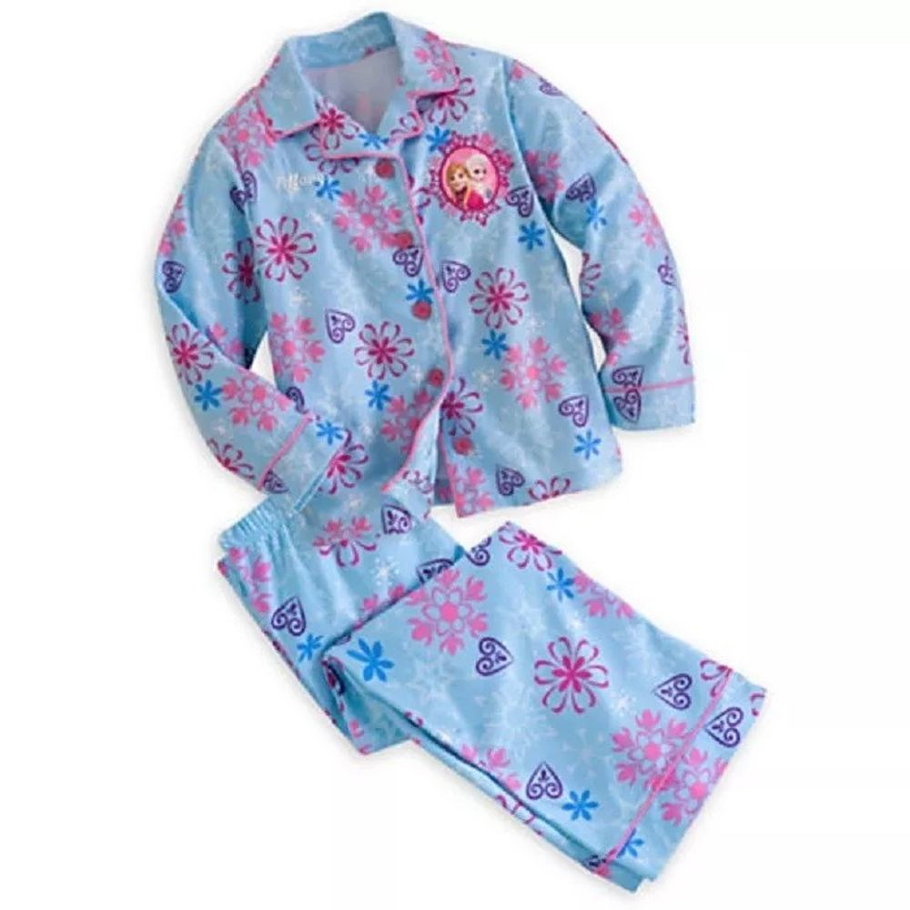 Frozen Anna and Elsa Girl's Blue Snowflake Flannel Button Down