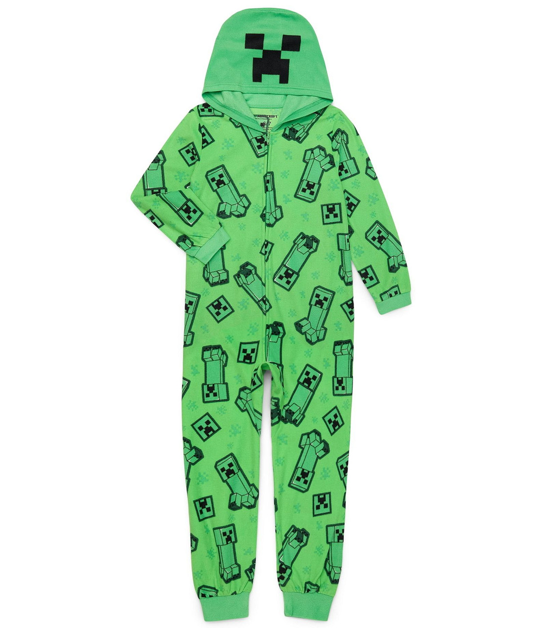 Minecraft Creeper Mob Boy's Hooded Fleece Costume Print Pajama Sleeper ...