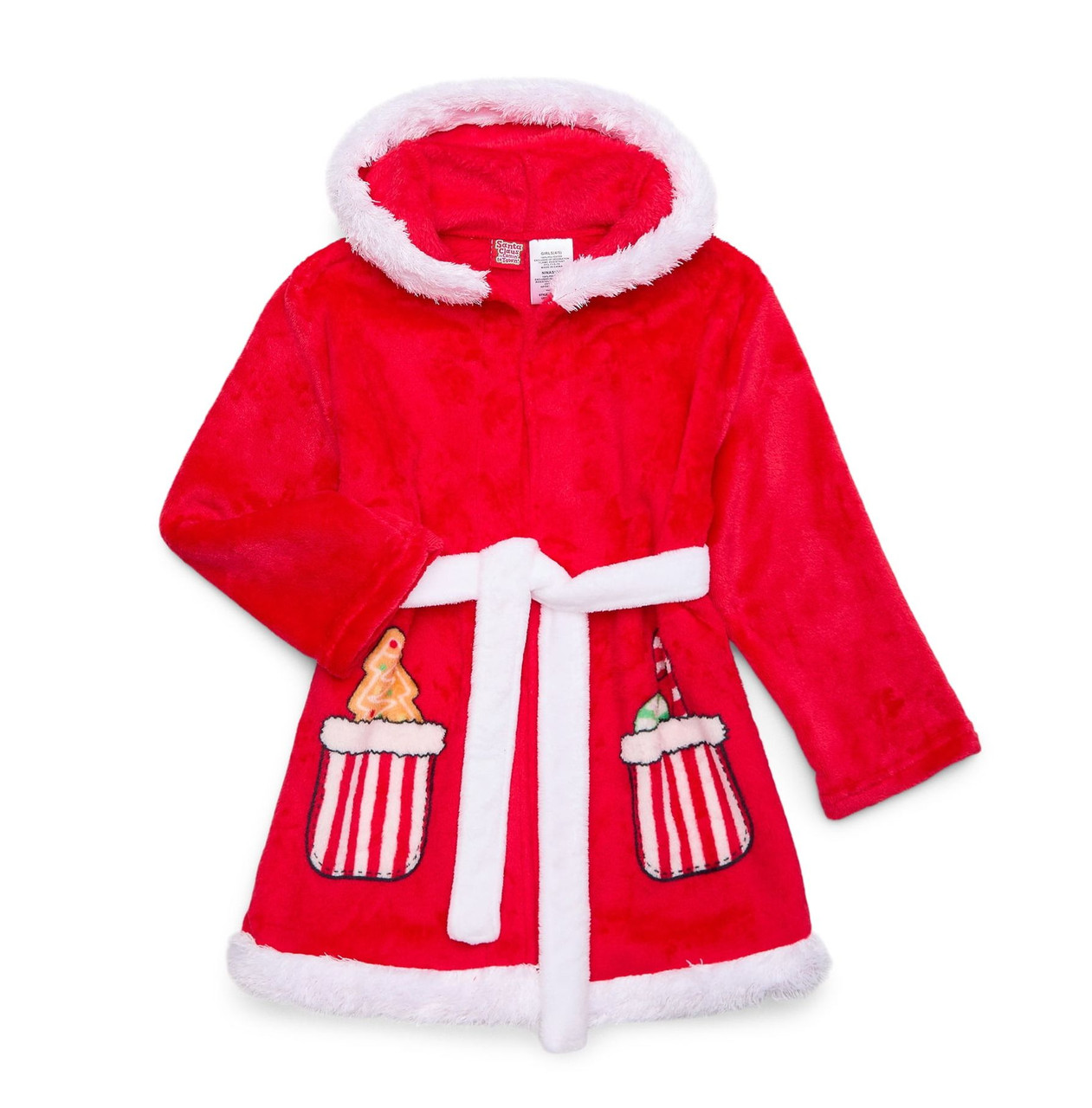 Girl's Mrs. Claus Minky Fleece Christmas Santa Hooded Bathrobe, Robe -  Little Dreamers Pajamas