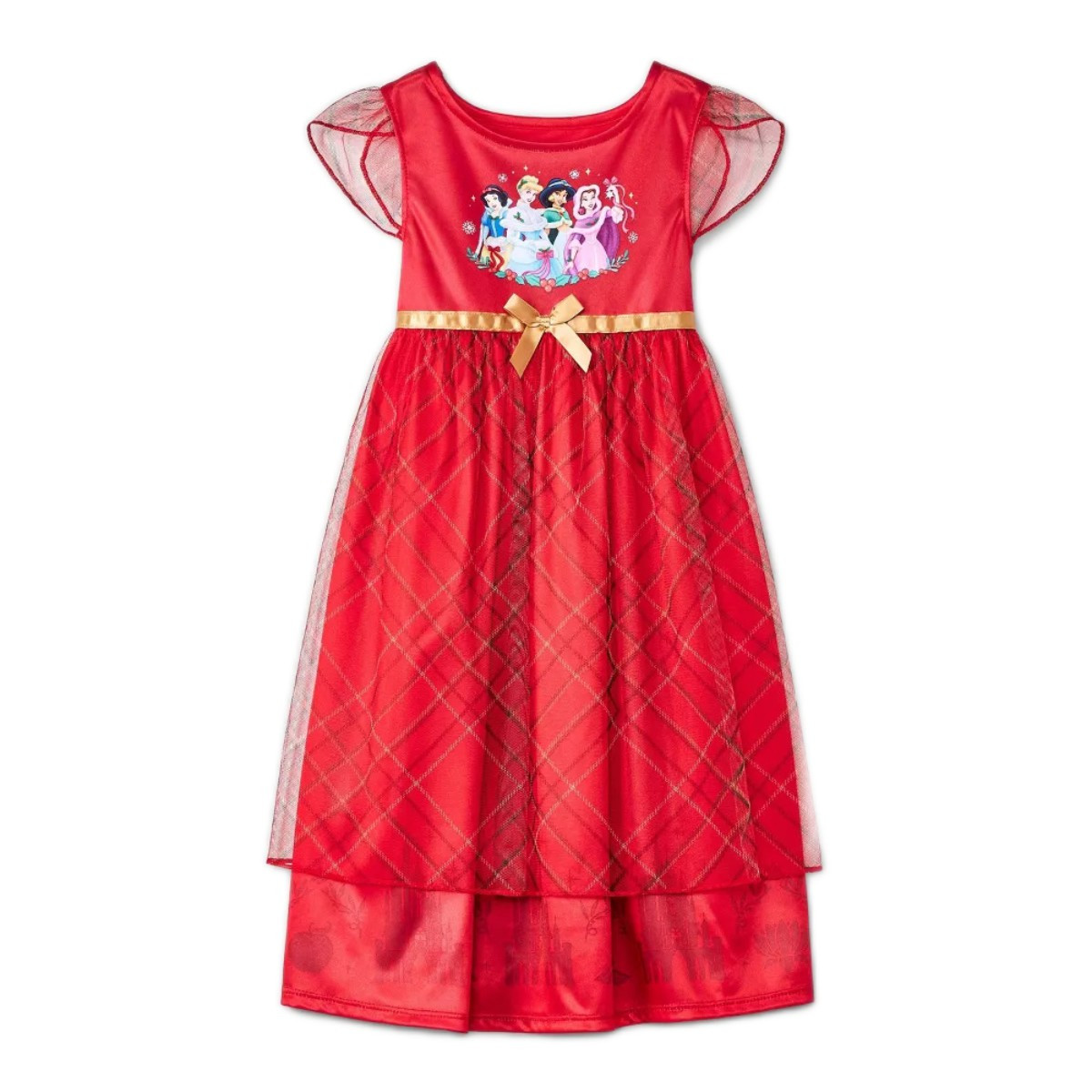 Disney Princess Christmas Toddler Girl's Plaid Tulle Holiday
