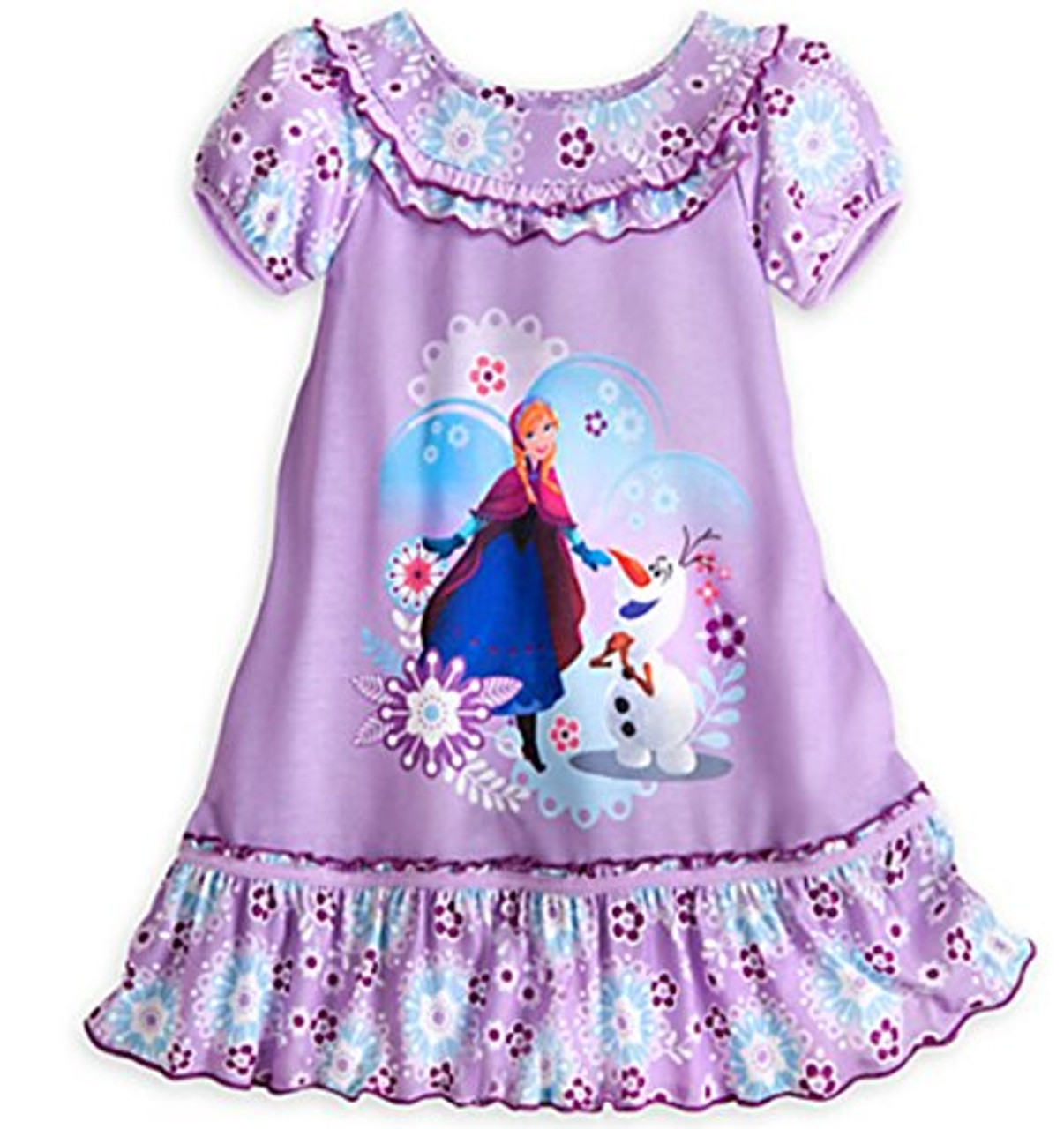 Disney Frozen Anna and Olaf Floral Tiered Collar Purple Nightgown