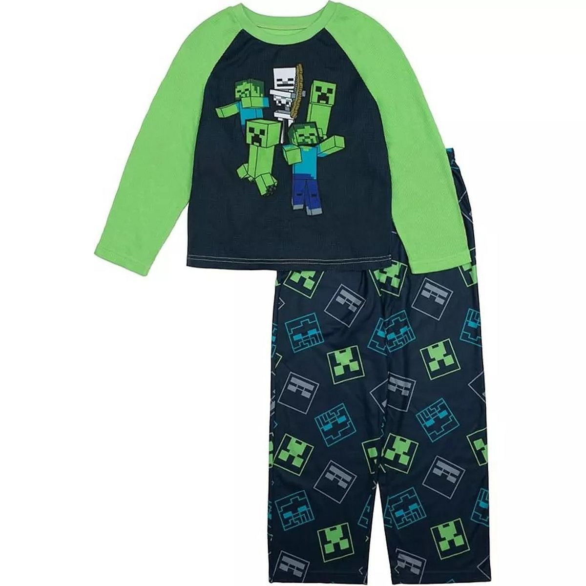 Minecraft Boy's Creeper Hostile Mob Thermal Knit and Flannel Pajama Set ...