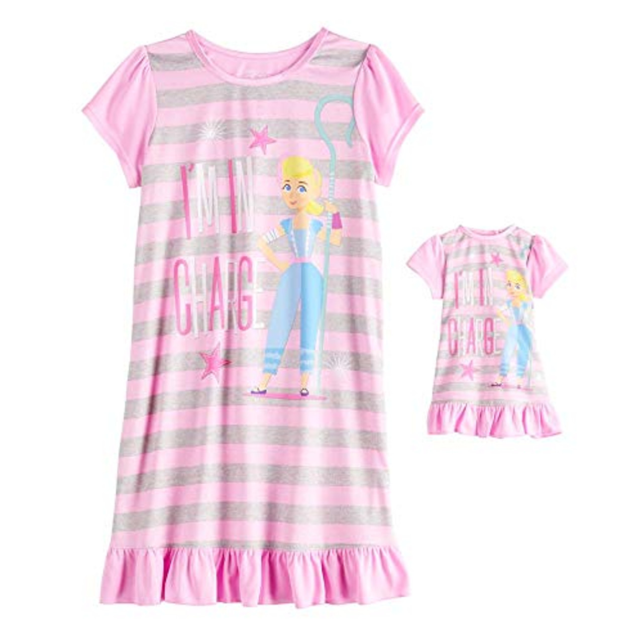 Toy Story Girl s Little Bo Peep Striped Nightgown with Doll Gown