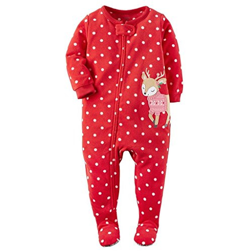 Toddler Girl's Christmas Dot Reindeer Fleece Footed Pajama Sleeper | Little Dreamers Pajamas