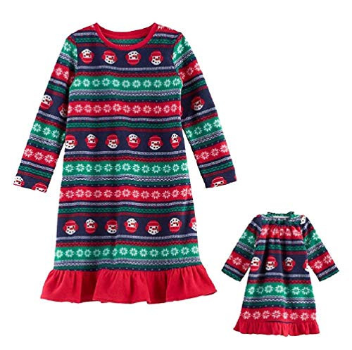 Toddler Girl's Christmas Snowman Fair Isle Print Nightgown with Doll Gown | Little Dreamers Pajamas