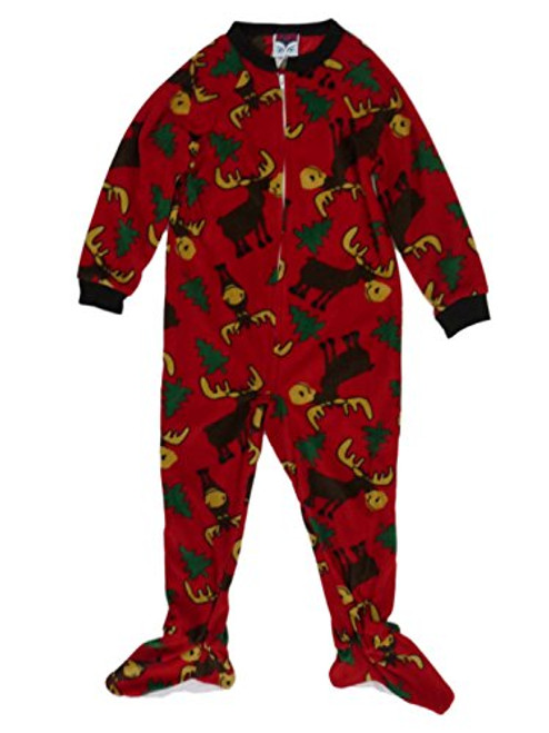 Up-Late Boys Red Fleece Moose Pajamas Footed Blanket Sleeper, Size 4