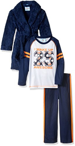 Bunz Kidz Boys I Wake Up Awesome Navy Fleece Robe and Pajama Set, Size 5 | Little Dreamers Pajamas