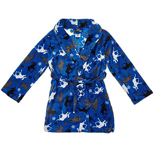 Boy's Plush Royal Blue Moose and Snowflake Fleece Bathrobe, Robe | Little Dreamers Pajamas