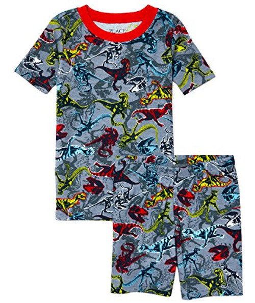 Boy's Dinosaur Print T-Rex Skeleton Dino Pajama Shorts Set