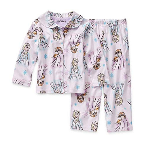 American Marketing Frozen II Girl's Anna and Elsa Print White Flannel Coat Pajama Set