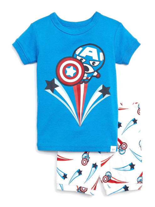 Captain America Superhero Short-Sleeved Pajama Shorts Set, Size 4 | Little Dreamers Pajamas