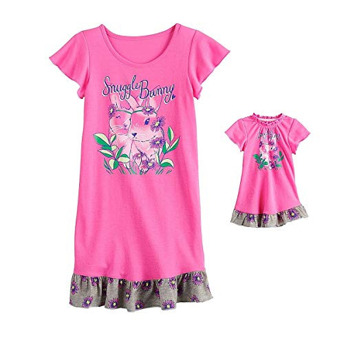 Girl's Pink Snuggle Bunny Floral Daisy Nightgown with Doll Gown