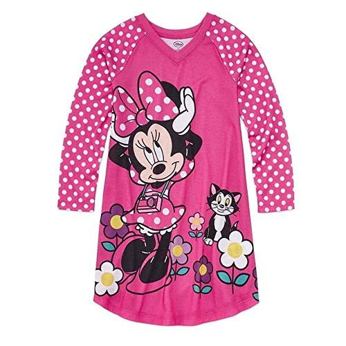 Minnie and Figaro Pink Polka Dot Floral Jersey Nightgown, Nightshirt, Size 7/8 | Little Dreamers Pajamas