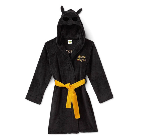 Batman Bruce Wayne Boy's Hooded Minky Fleece Bathrobe, Robe