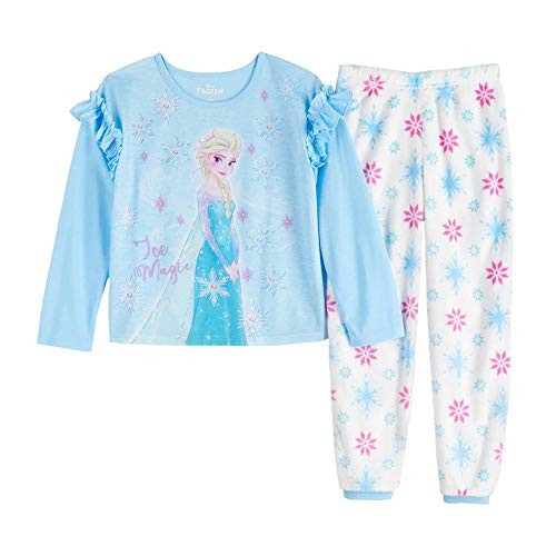 Frozen Girl's Elsa and Snowflakes Ice Magic Jersey, Fleece Pajama Set