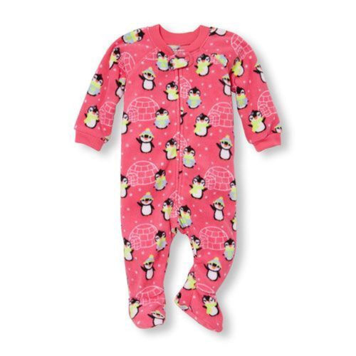 Girl's Pink Holiday Winter Penguin Fleece Footed Sleeper, Size 3T