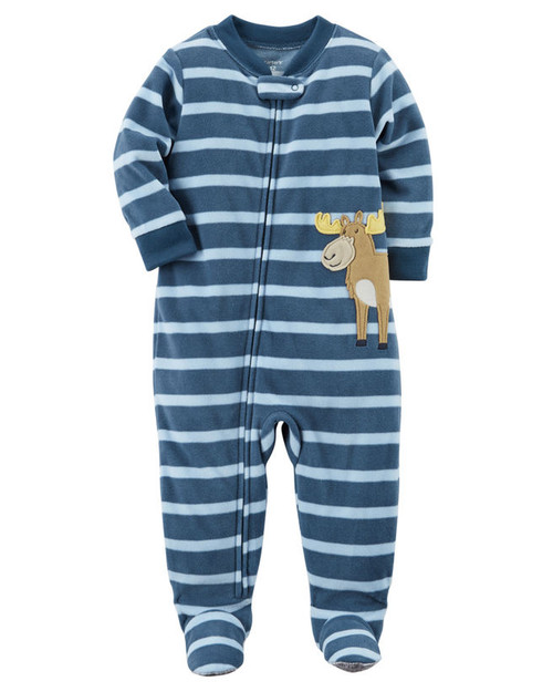 Carter's Blue Striped Moose Fleece Blanket Pajama Sleeper Carter's Blue Striped Moose Fleece Blanket Pajama Sleeper