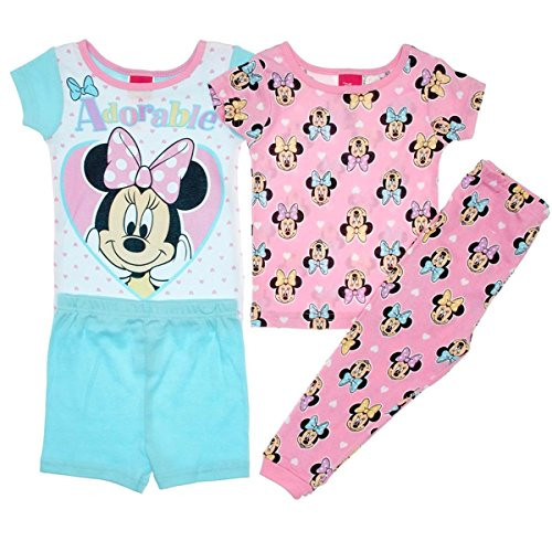 Minnie Mouse Adorable 4-Piece Cotton Pajama Shorts, Pants Set, Size 3T