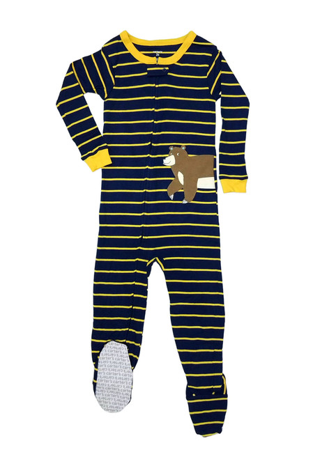 Carter's Navy Striped Grizzly Bear Cotton Footed Pajama Sleeper | Little Dreamers Pajamas