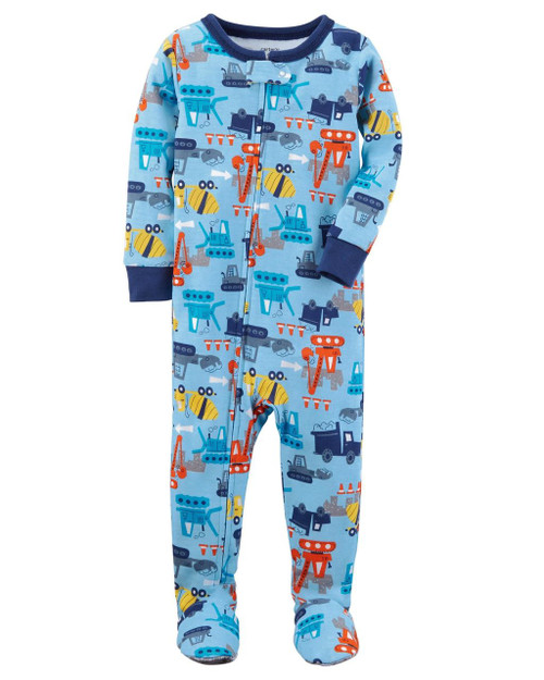 Carter's Construction Vehicles Print, Blue Cotton Footed Pajama Sleeper