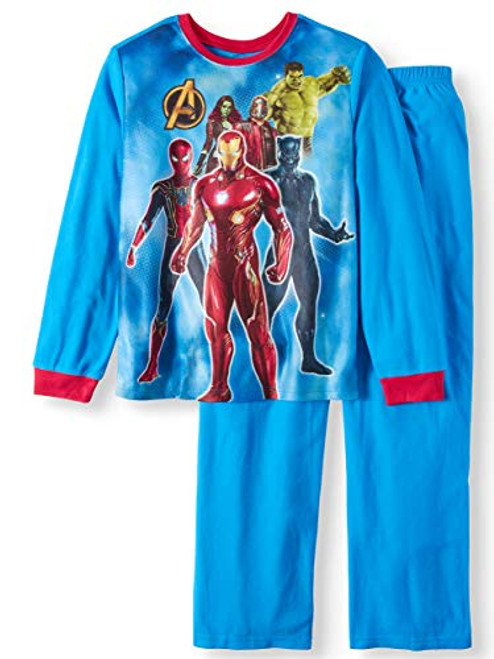 Boys Marvel Avengers Superhero Blue Flannel Pajama Set, Size 10/12