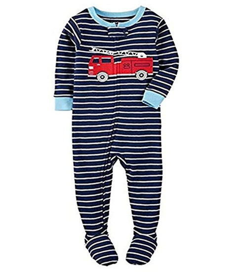 Carter's Striped Firetruck Cotton Footed Pajama Sleeper Carter's Striped Firetruck Cotton Footed Pajama Sleeper