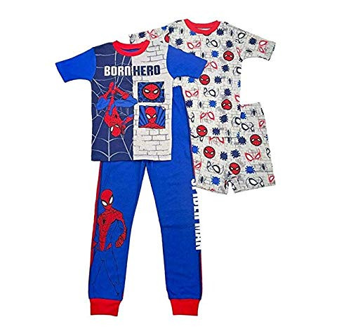 Boy's Spider-Man Born Hero Graphic Print 4-Piece Cotton Pajama Set, Size 10