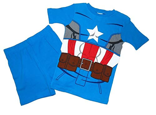 Captain America Short-Sleeved Costume Pajama Shorts Set, Size 10 Blue