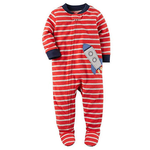 Carter's Red Striped Space Rocket Fleece Footed Pajama Sleeper