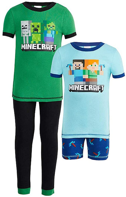 Minecraft Steve, Alex, Creature Mob 4-Piece Pajama Set, Size 5