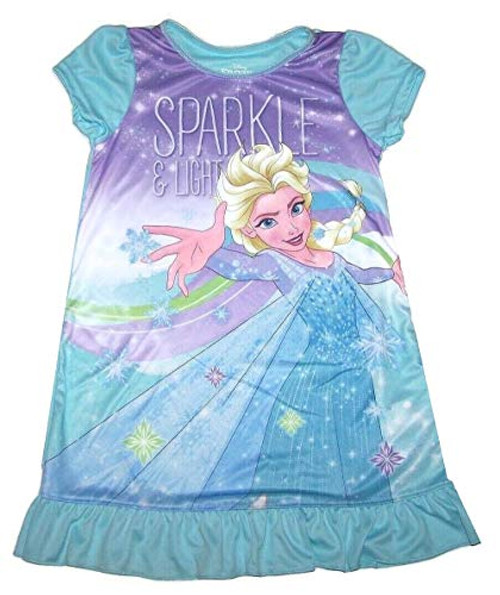 Disney Frozen Girl's Elsa Satin Sparkle & Light Nightgown, Size 4