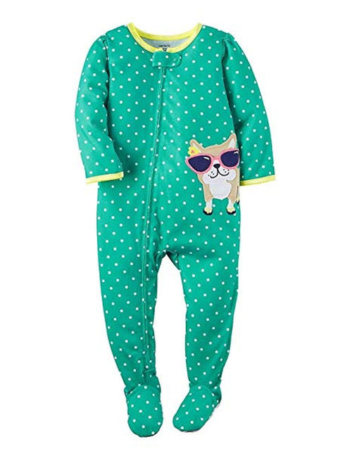 Carter's Green Polka Dot Bulldog Footed Polyester Pajama Sleeper Carter's Green Polka Dot Bulldog Footed Polyester Pajama Sleeper