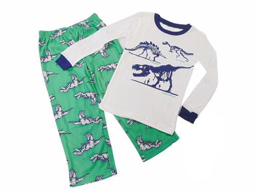 Toddler Boy's DINOSAUR Skeleton Pajama Top Flannel Pants Set, Size 4 | Little Dreamers Pajamas