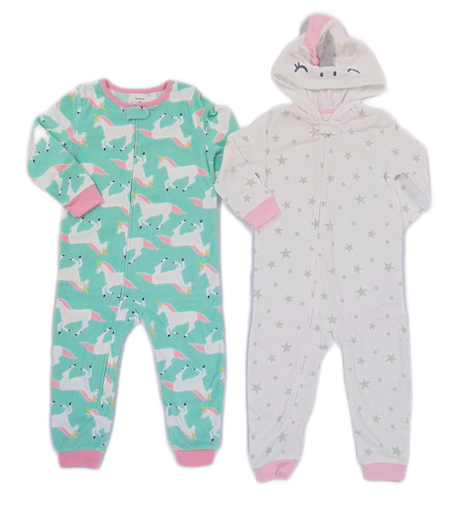 Carter's Girl's Hooded Costume Unicorn and Print Fleece Sleeper Set, Size 3T | Little Dreamers Pajamas