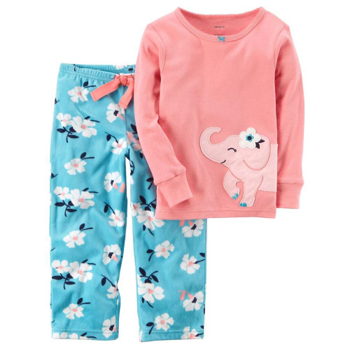 Carter's Girl's Fleece Pink Elephant Floral Fleece Pajama Set, Size 4T