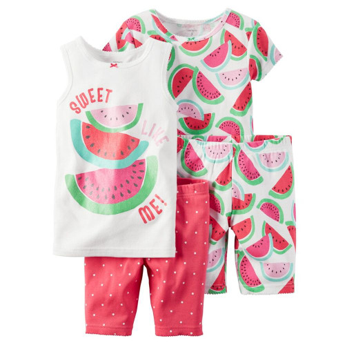 Carter's Girl's Sweet Like Me Watermelon 4-Piece Pajama Shorts Set, Size 4