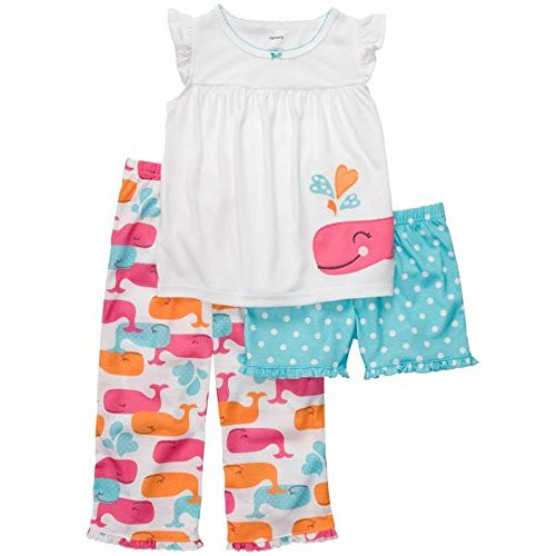 Carter's Girl's 3-Piece Ocean Whale Print and Polka Dot Pajama Set, Size 4